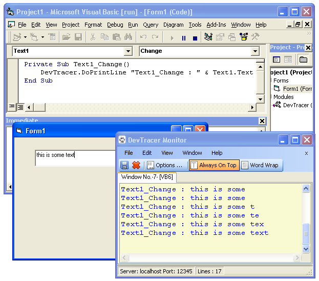 Example for using DevTracer with Visual Basic 6